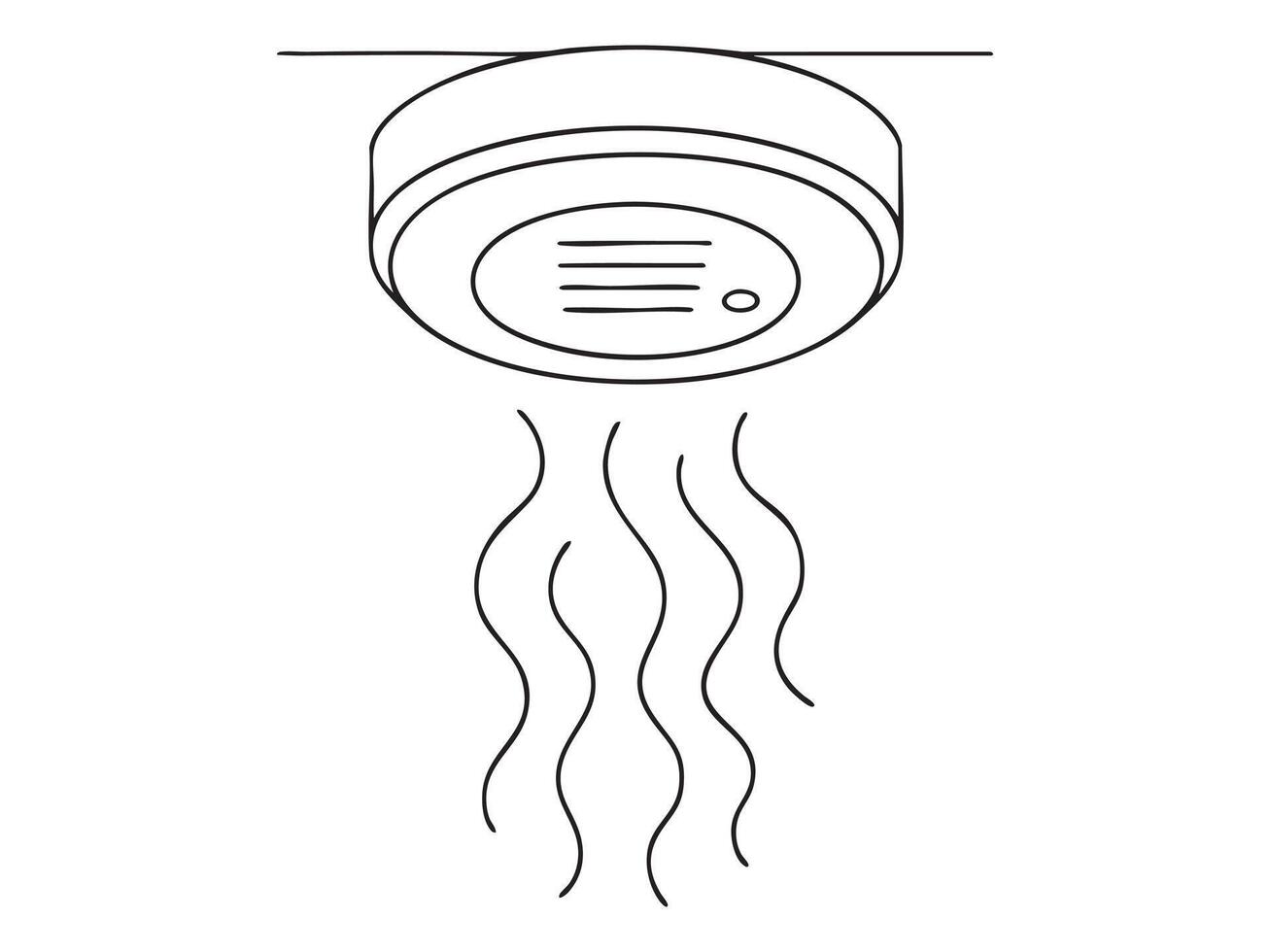 Black outline of smoke detector issuing alarm signal, isolated on white background. concept of safety, emergency alert, fire prevention, security device, design element vector