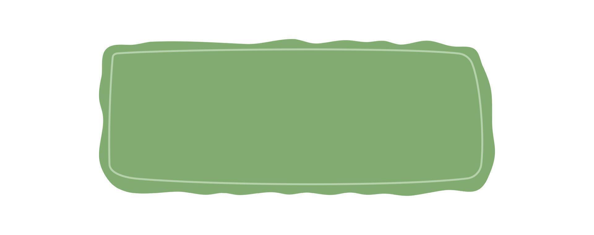 Green rectangle frame with hand drawn squiggle border in organic style forms a unique box. Template background uses label and banner concept, ideal for creative text display. vector