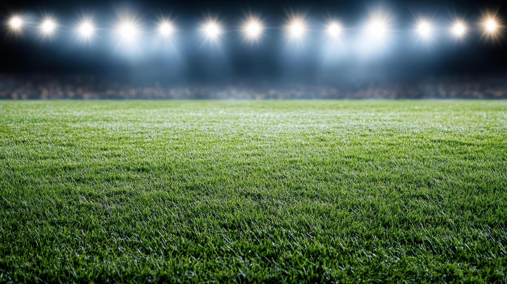 An empty soccer field with lights shining on it photo