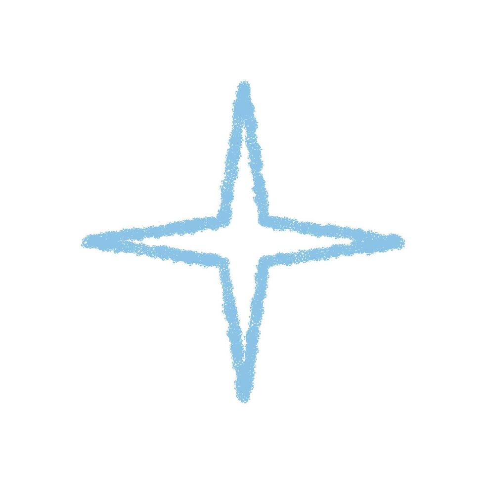 Crayon firework star outline symbol in soft blue with a hint of magic and flare. Sparkle and starburst graphic create a spark effect. Magic accent for festive or holiday decor. vector