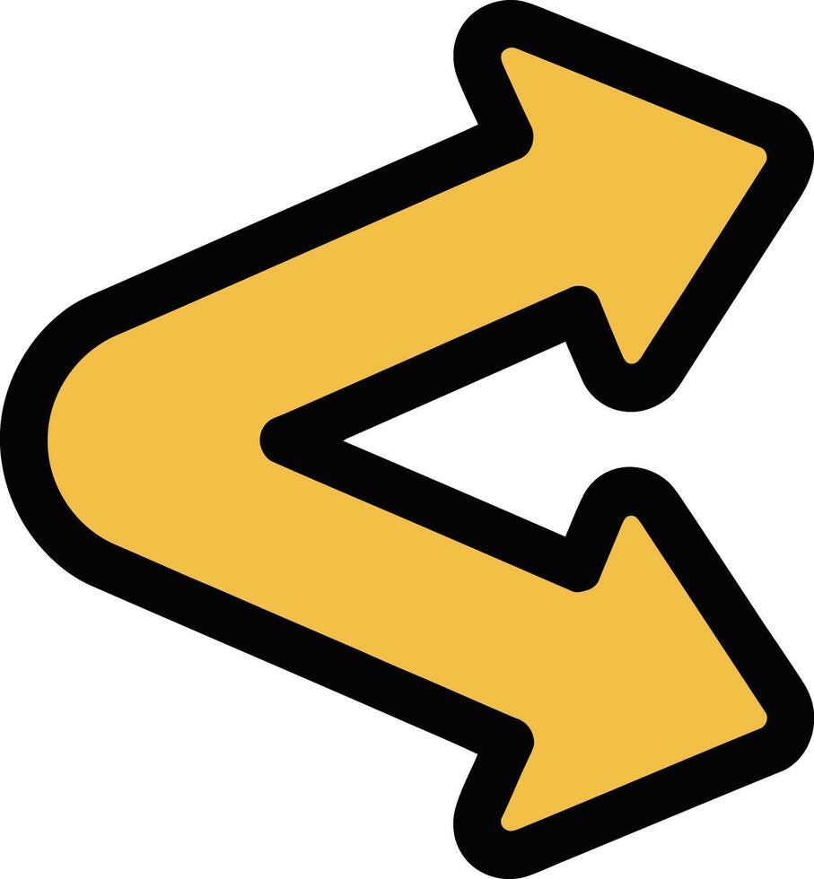 Yellow arrows showing a sharp turn or u turn vector