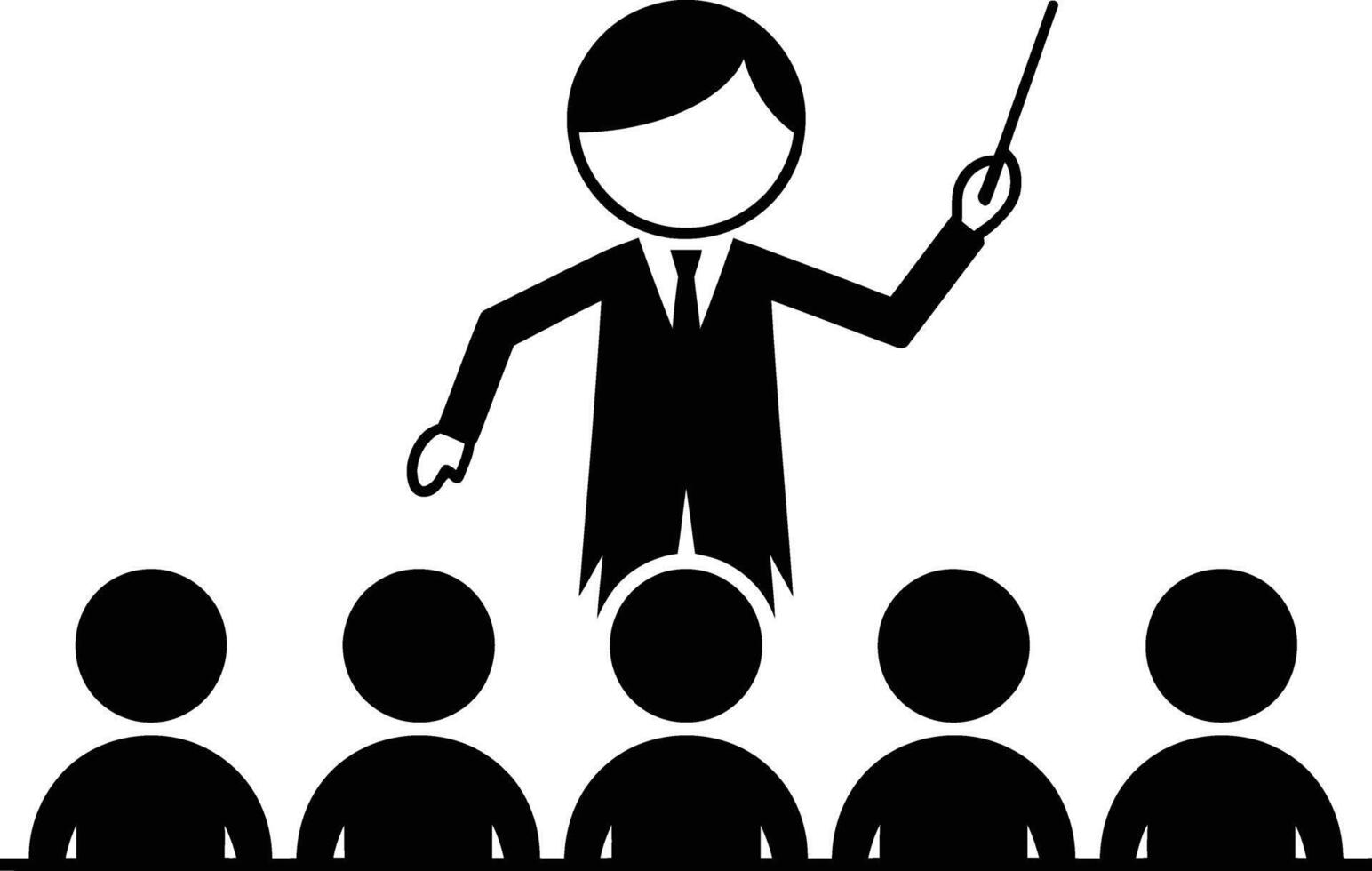 Teacher instructing students with pointer stick in a classroom vector