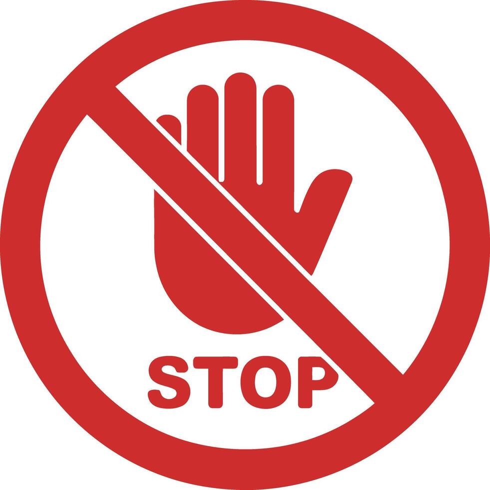Red stop hand symbol with diagonal line and text vector