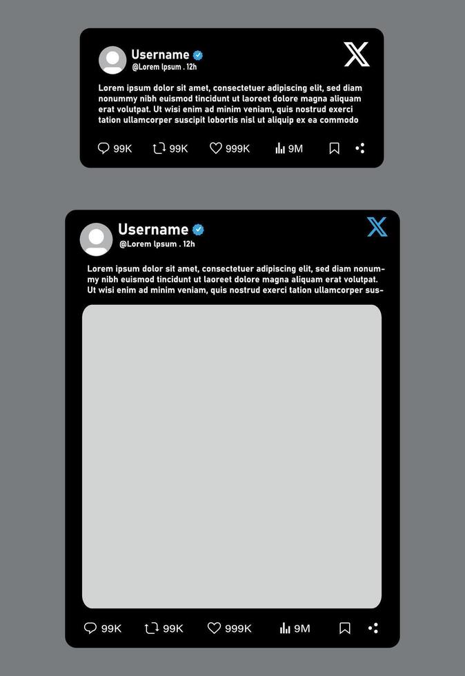 Set of x or twitter post mockup with editable text vector