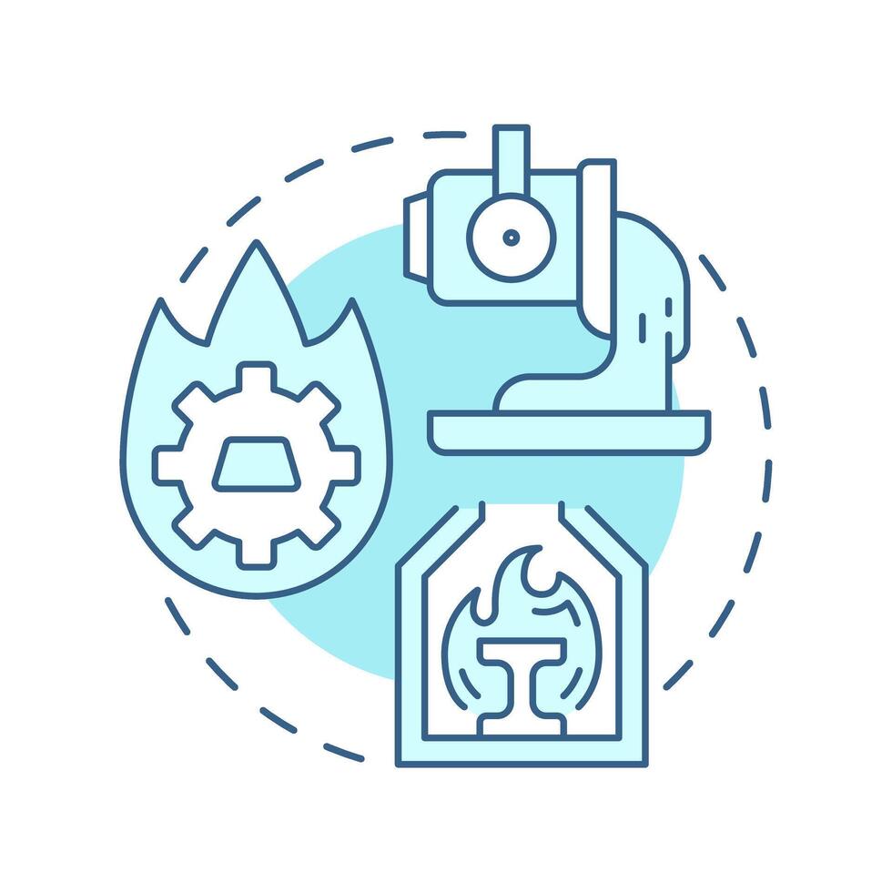 Pyrometallurgy soft blue concept icon. Using high temperatures to purify metals from ores. Extractive metallurgy method. Round shape line illustration. Abstract idea. Graphic design. Easy to use in vector