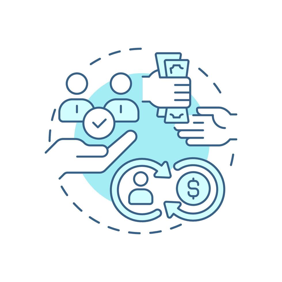 Financial intermediation soft blue concept icon. Money transaction between people. Round shape line illustration. Abstract idea. Graphic design. Easy to use in infographic, presentation vector