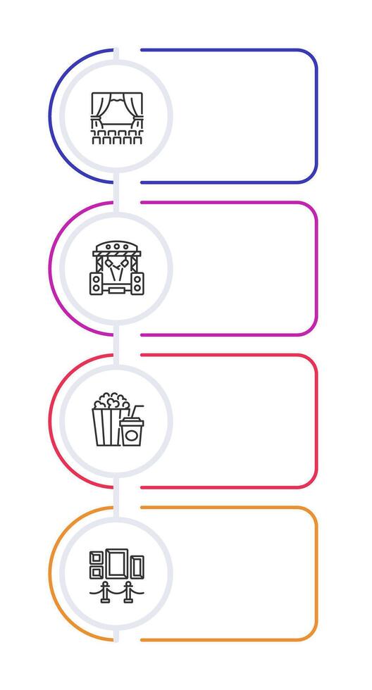 Entertainment and show infographic rounded rectangles. Visiting performance for amusement. Public events. Editable thin line icons diagram process with 4 steps vector