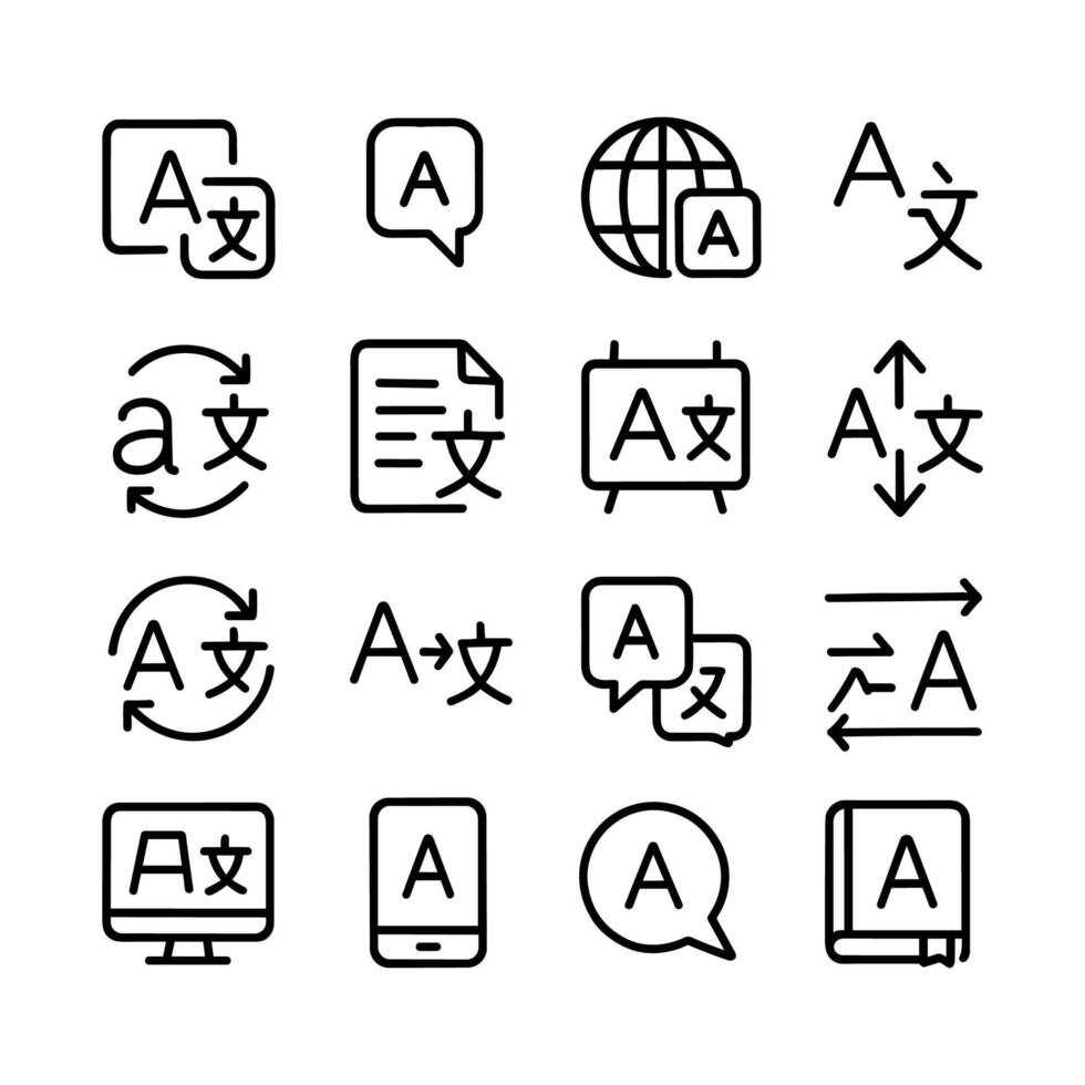 Simple Line Style Translation and Language Icon Set for Multilingual Communication vector