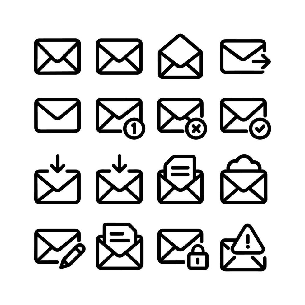 Simple Outline Envelope Icon Set for Email Communication and Notification Purposes vector