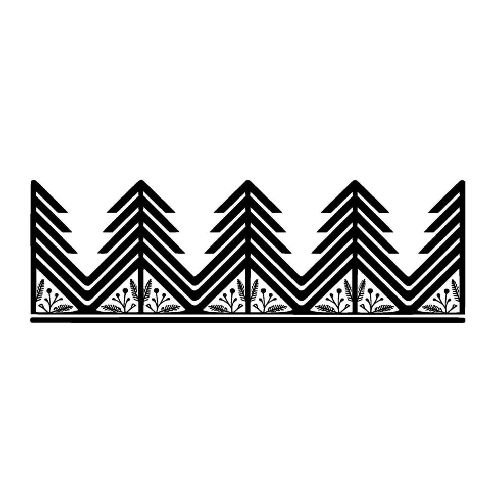 A stylized border featuring a repeating pattern of abstract coniferous trees and delicate botanical elements vector