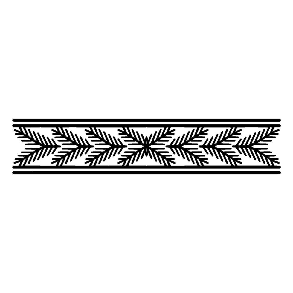 A line art illustration of a repeating symmetrical border pattern inspired by pine branches with fine needle details vector