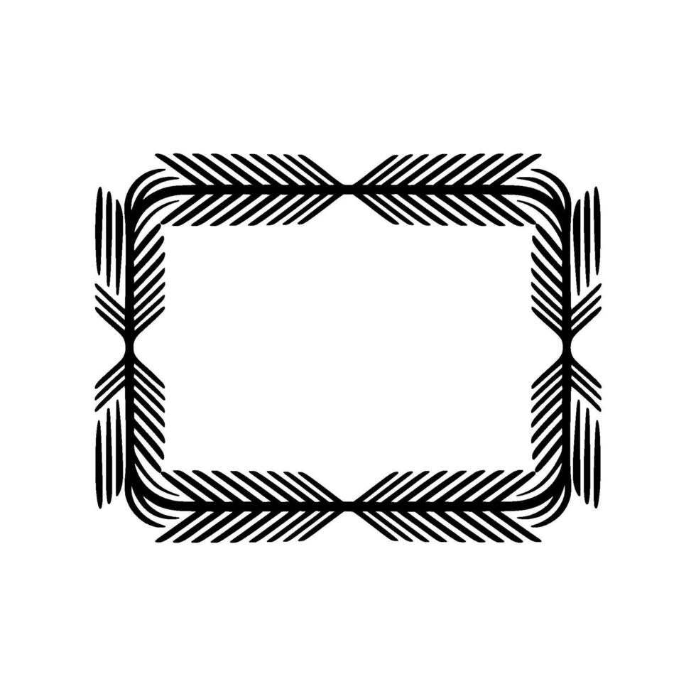 A sleek and minimalist abstract border featuring stylized geometric feather or leaf elements creating a sophisticated rectangular frame vector