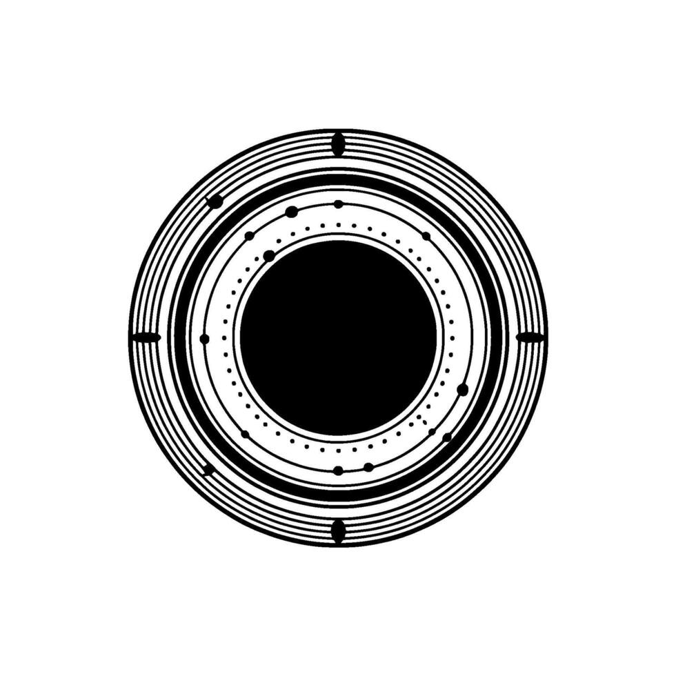 A minimalist abstract geometric circular featuring concentric rings small dots and oval shapes vector