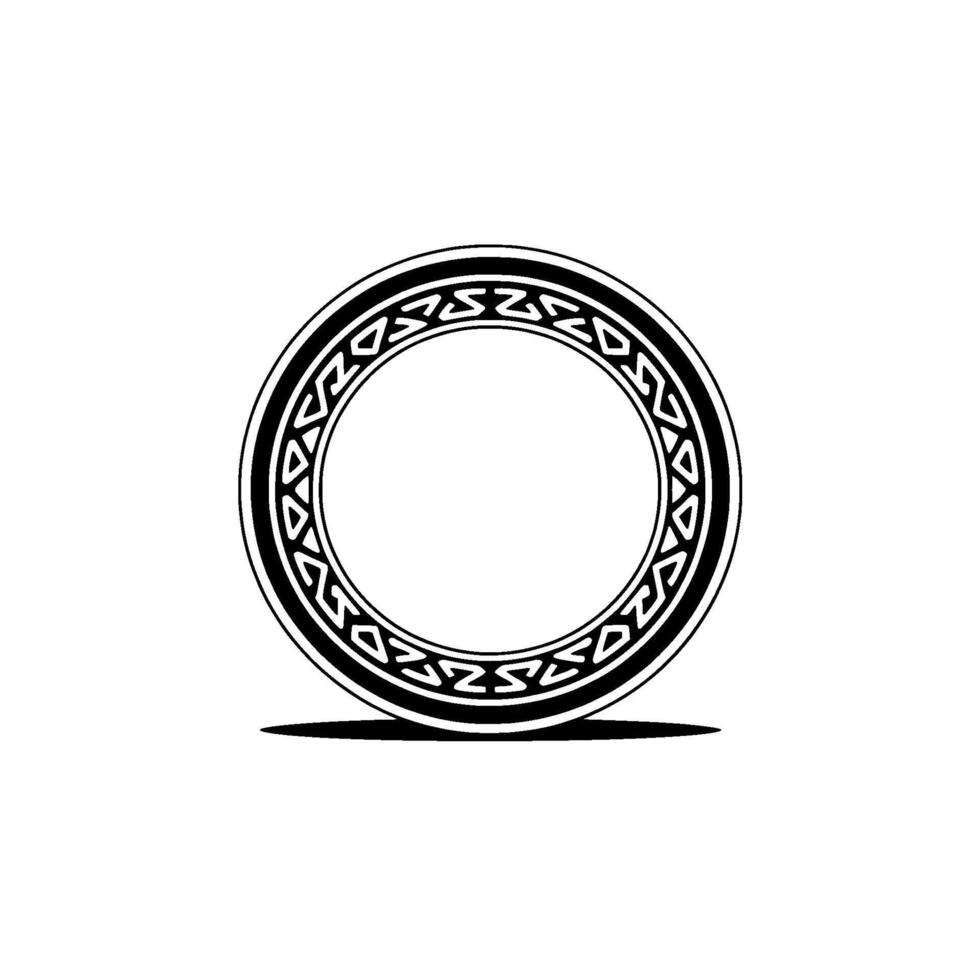 un sorprendentes geométrico circular marco presentando un intrincado tribal modelo con agudo anglos y angular motivos aislado vector