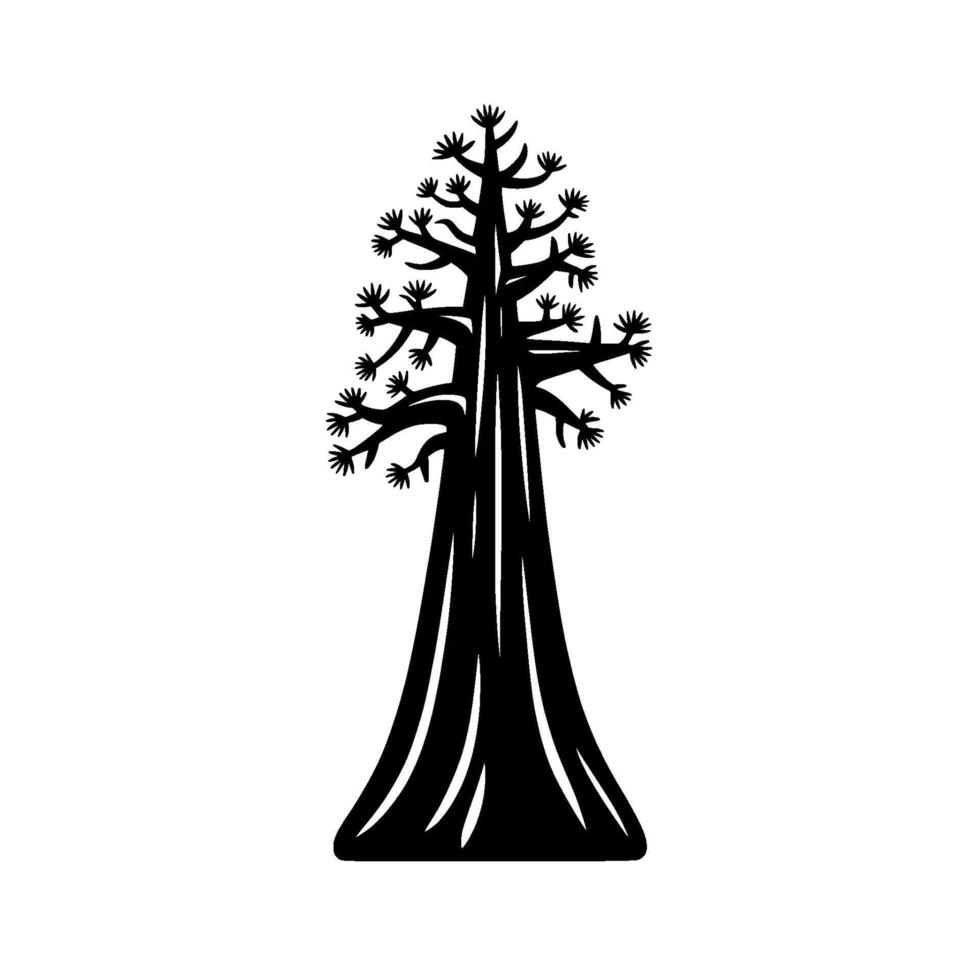 A bold silhouette of a tall ancient Sequoia tree with its distinctive thick trunk and sparse branching pattern creating a striking element vector