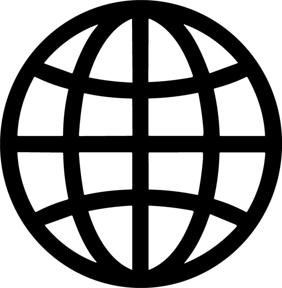 Simple black globe icon with grid lines on a white background vector