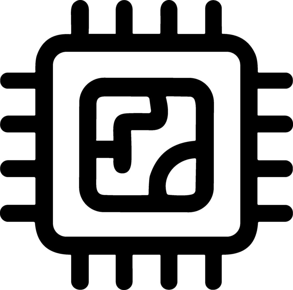 Simple black line icon of a computer processor chip vector