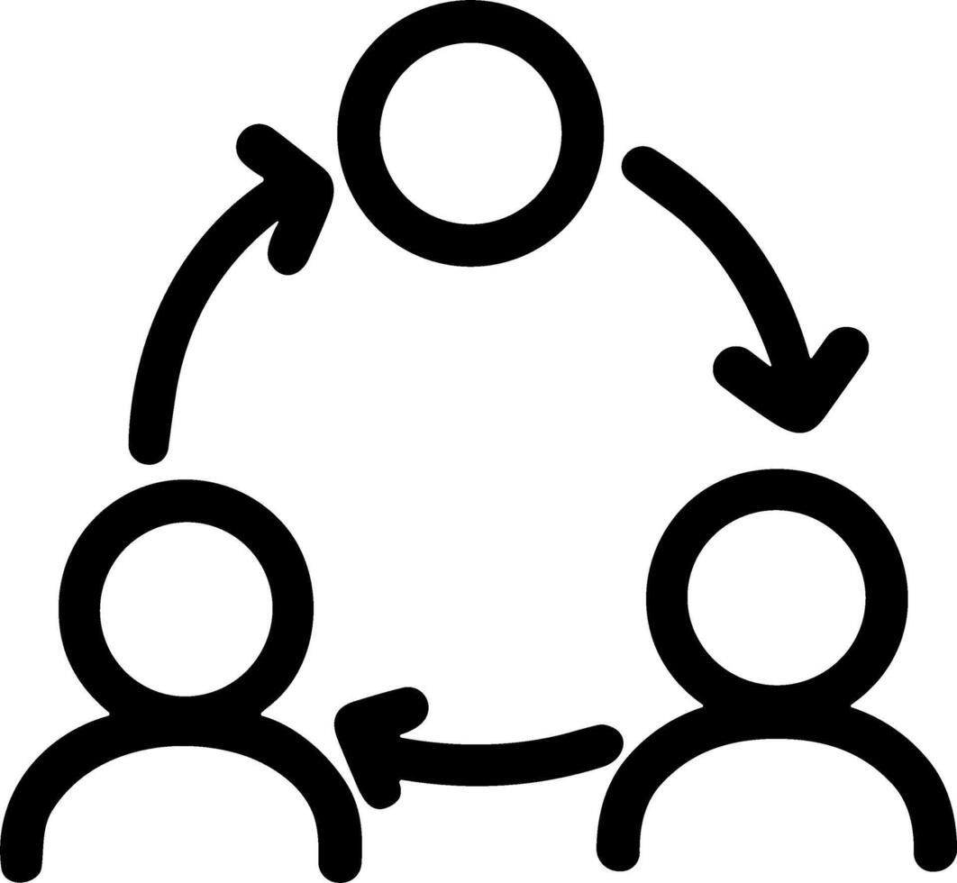 Simple line art icon representing a three way communication cycle. vector