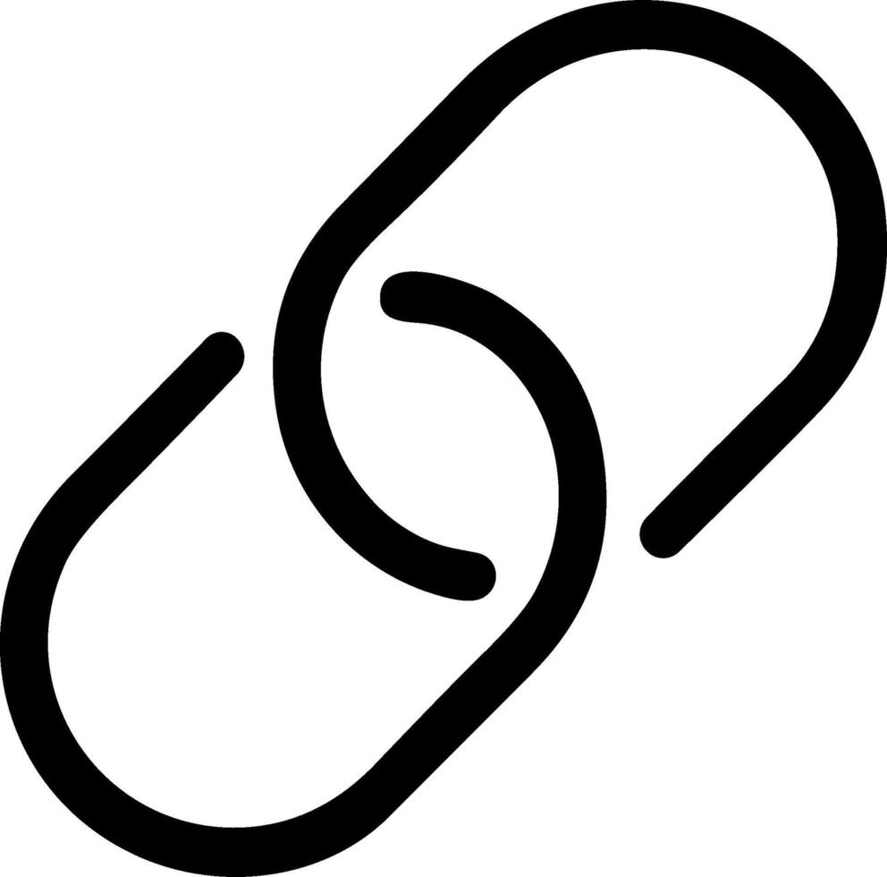 Simple black line icon of two interlocking chain links. vector