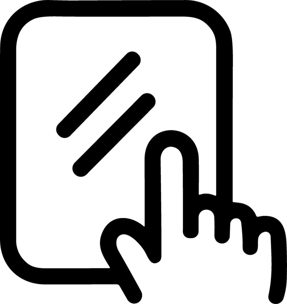 Simple black and white line icon of a finger using a tablet. vector