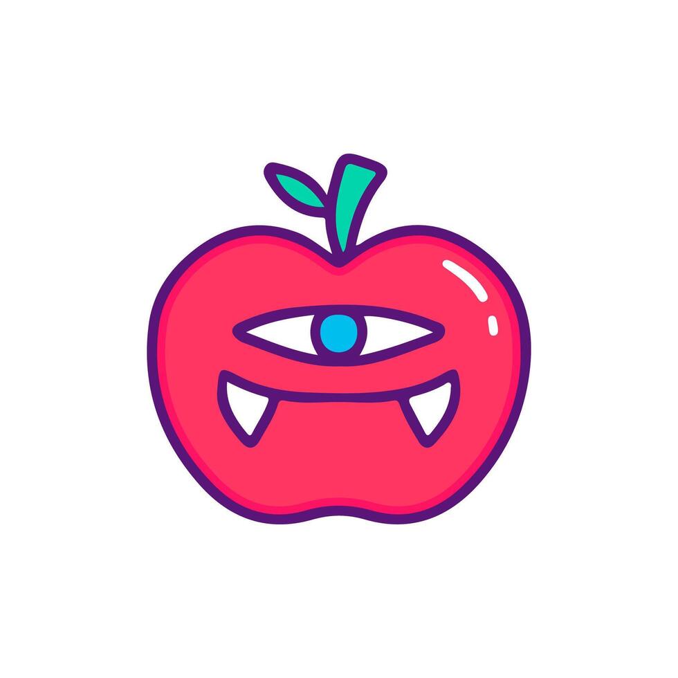 Cute Cartoon Vampire Apple with One Eye and Fangs, A Whimsical and Playful Design for Halloween and Beyond vector