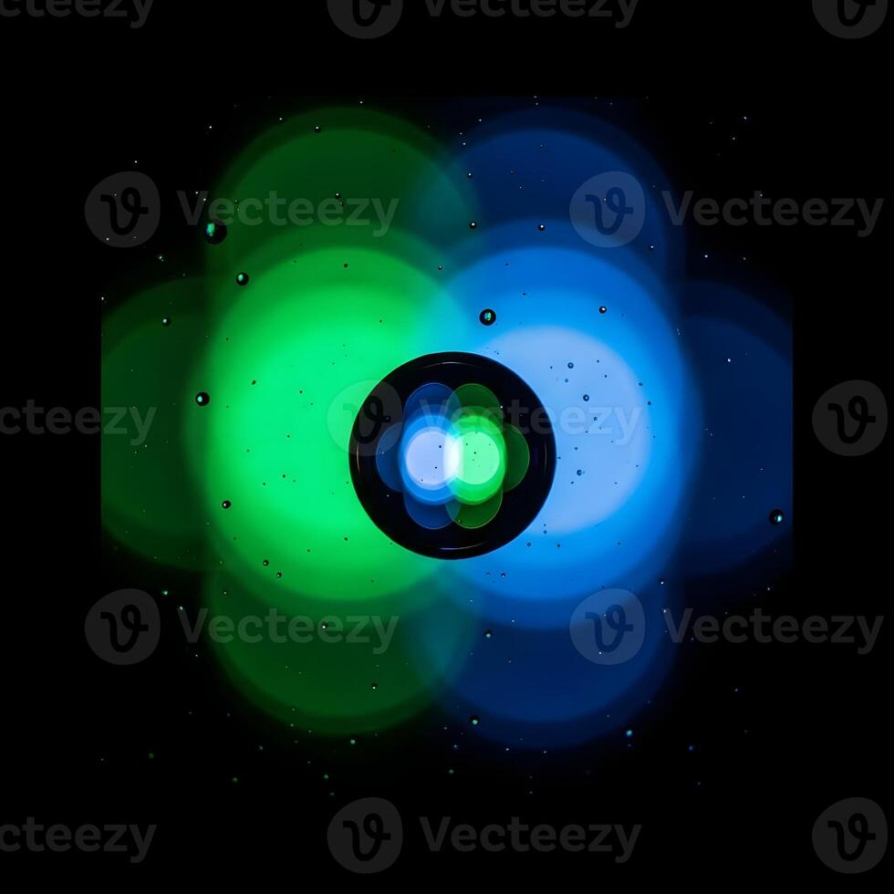 Abstract Microscopic World Exploring Green and Blue Light Refraction Creating a Sci Fi Ambiance Perfect for Technological or Scientific Visualizations photo