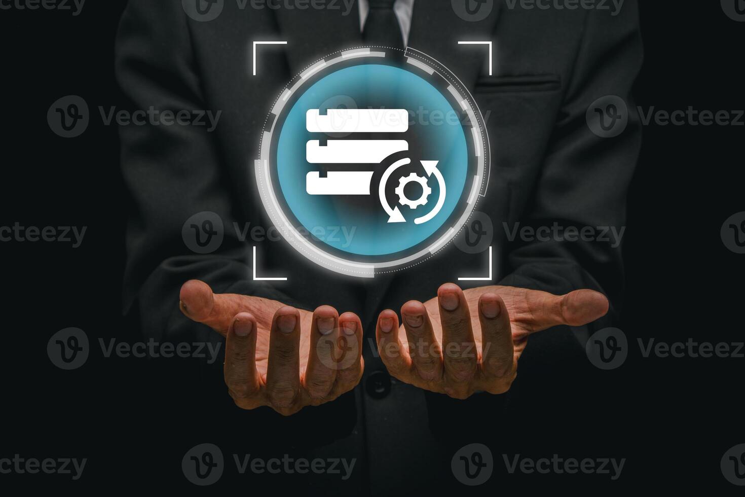 Visual representation of data processing with digital interface, showcasing technology and innovation in a business setting. photo