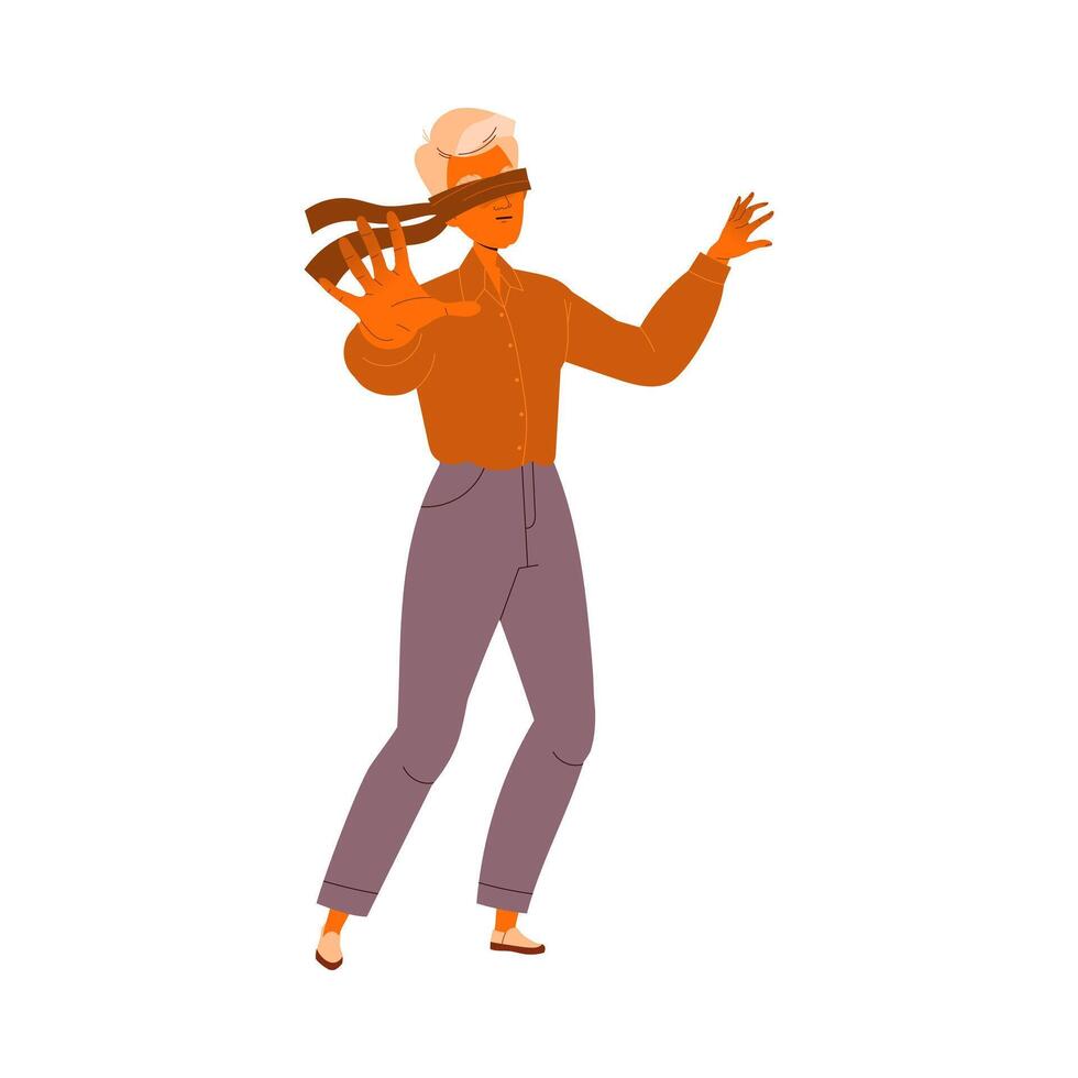 Man Character with Blindfold Adapting at New Place as Mass Emigration Illustration vector