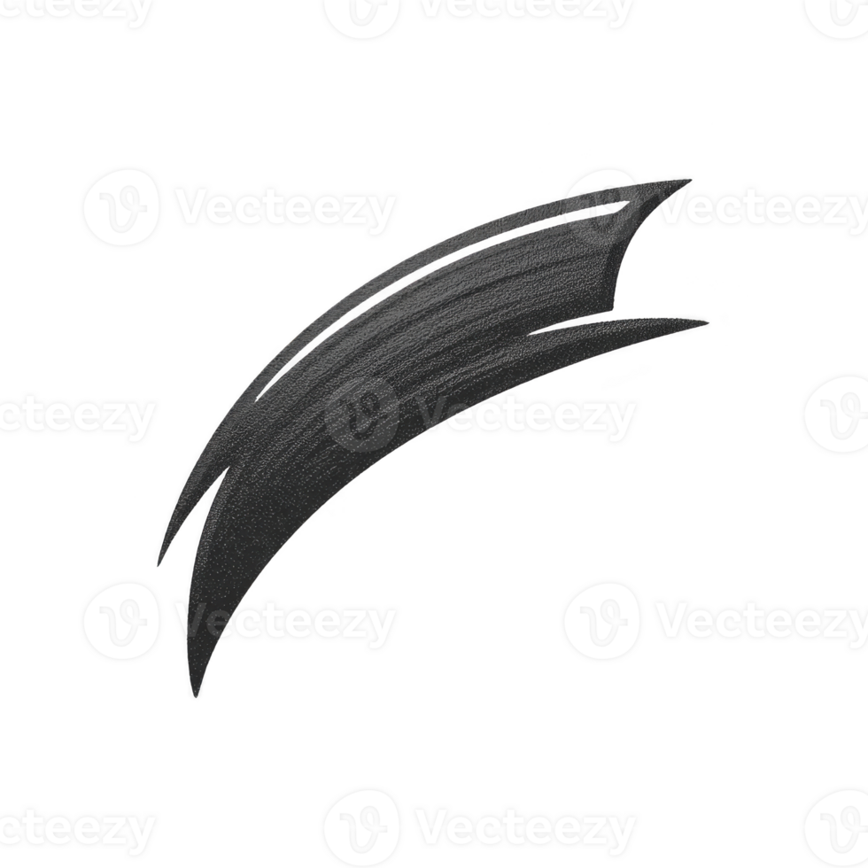 Black brush stroke abstract paint mark isolated on transparent background dynamic curved line artistic texture modern design element creative accent expressive bold minimal png