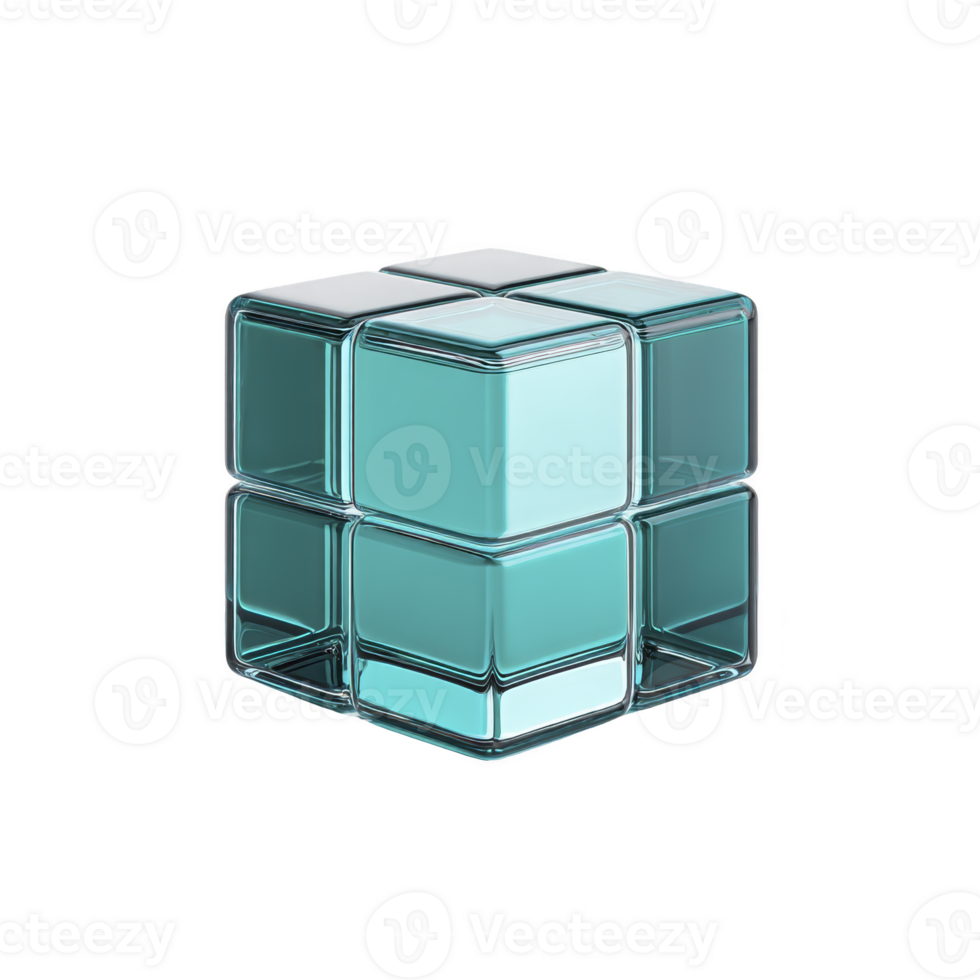 Transparent glass cube with blue tint modern geometric shape isolated on transparency background minimalistic design clean lines reflective surface abstract art futuristic style png