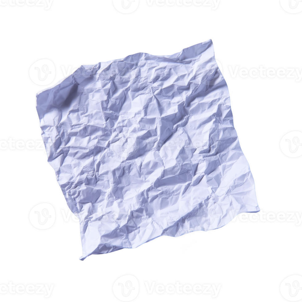 zerknittert Weiß Papier Blatt mit faltig Textur, isoliert auf transparent Hintergrund, leer und leer, geeignet zum Design Attrappe, Lehrmodell, Simulation oder kreativ Projekt, weckt Frustration oder Kreativität png