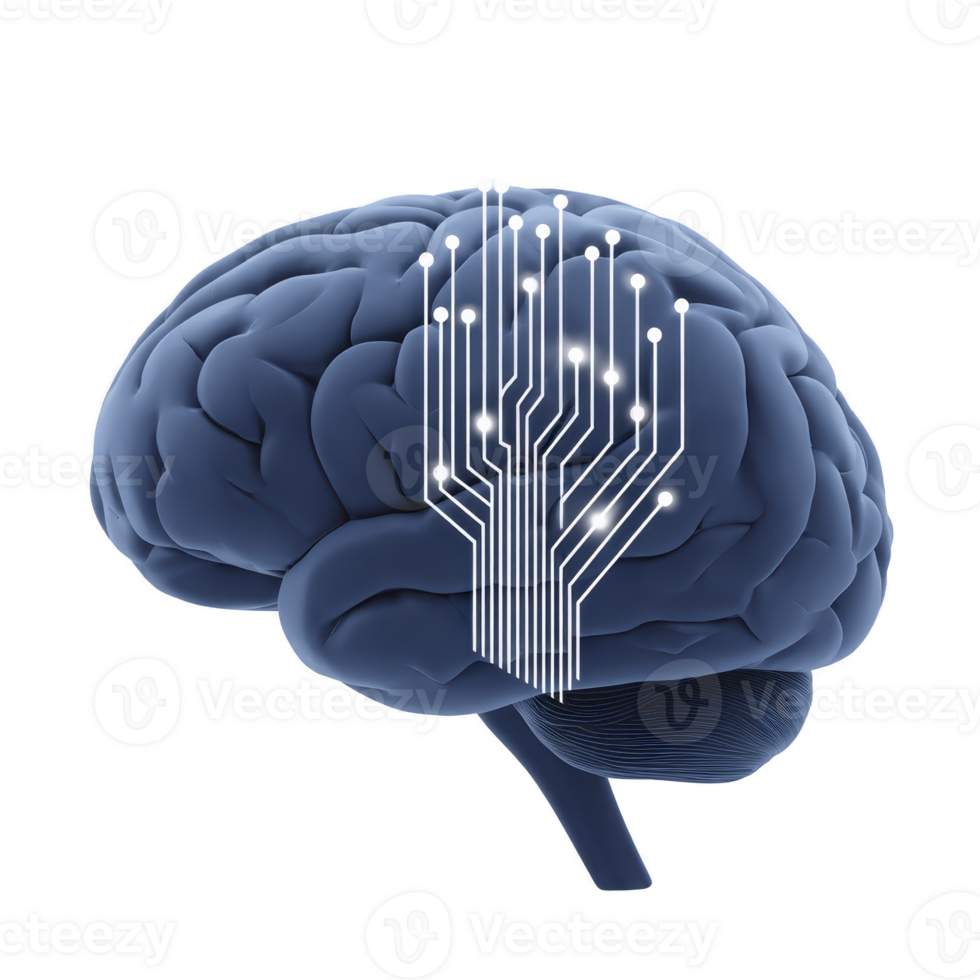 Artificial intelligence concept with digital circuit integrated into human brain, symbolizing technology, innovation, and futuristic thinking in neuroscience and machine learning png