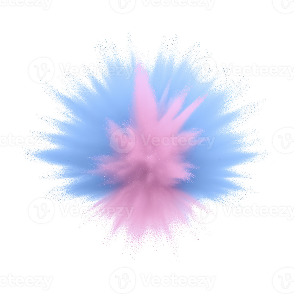 Blue and pink powder explosion with soft texture, isolated on transparency background, creating dynamic and energetic abstract burst effect, suitable for celebration or creative design png