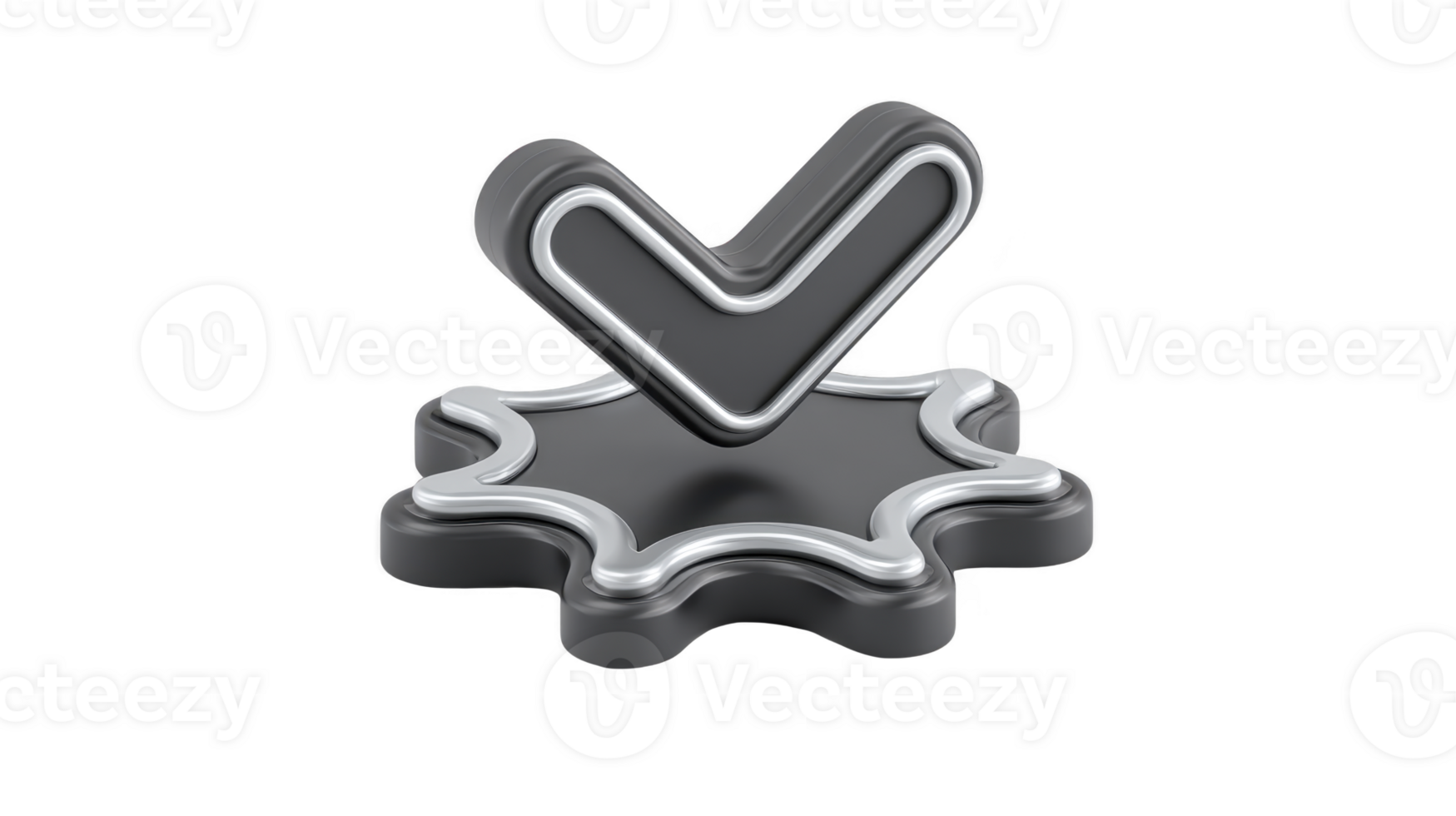 3D check mark metallic glossy abstract symbol approval validation modern isolated transparency background digital art futuristic minimal shiny icon success graphic concept design element decorative png