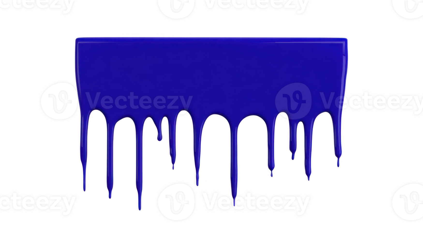 Blue paint drips down from rectangular surface, creating vivid, artistic, and creative effect with glossy texture and modern style on transparent background png