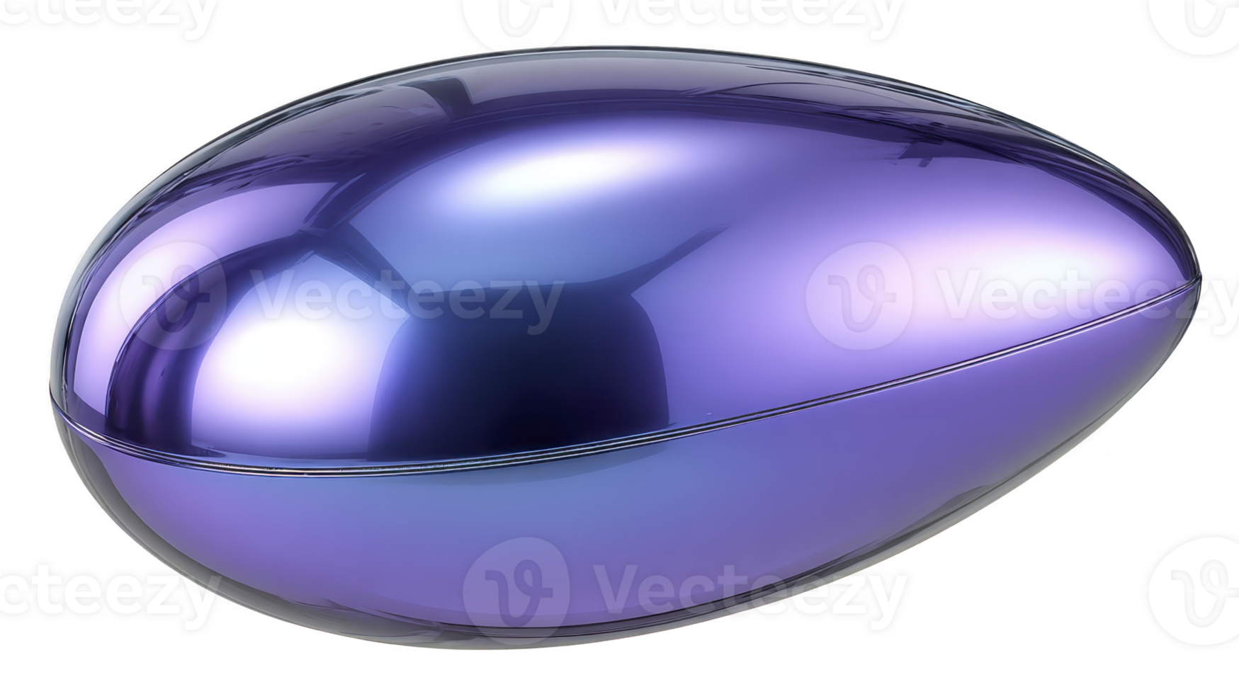 Shiny purple egg shaped object with smooth metallic surface, reflecting light, futuristic design, isolated on transparency background, modern and minimalistic style png