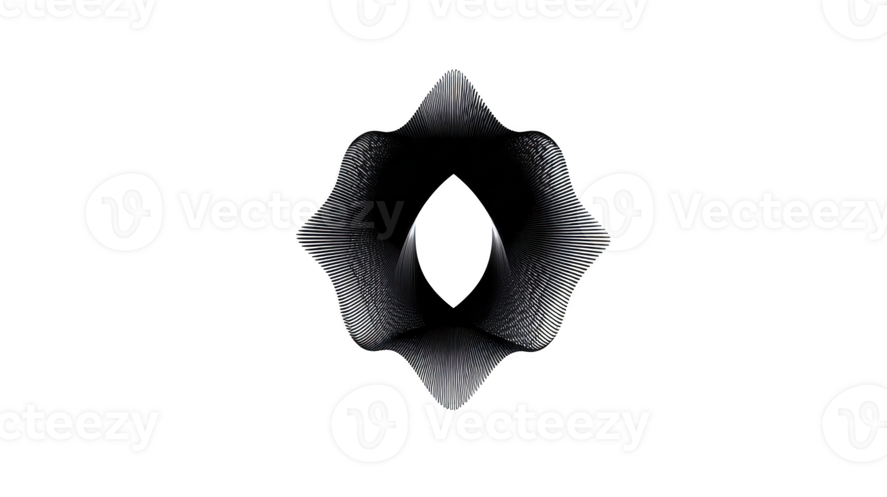 Abstract black and white geometric shape with wavy lines forming symmetrical circular pattern, modern minimal design, creative and dynamic visual for backgrounds or digital art png