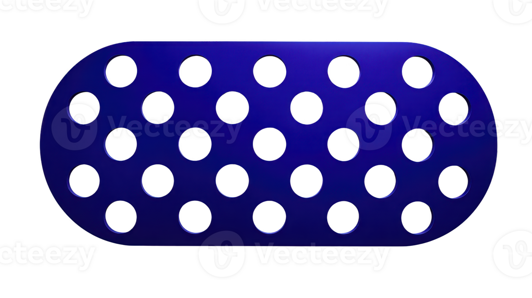 Blue oval object with multiple round holes metallic texture isolated on transparency background modern design abstract pattern industrial style creative concept clean and minimalistic png