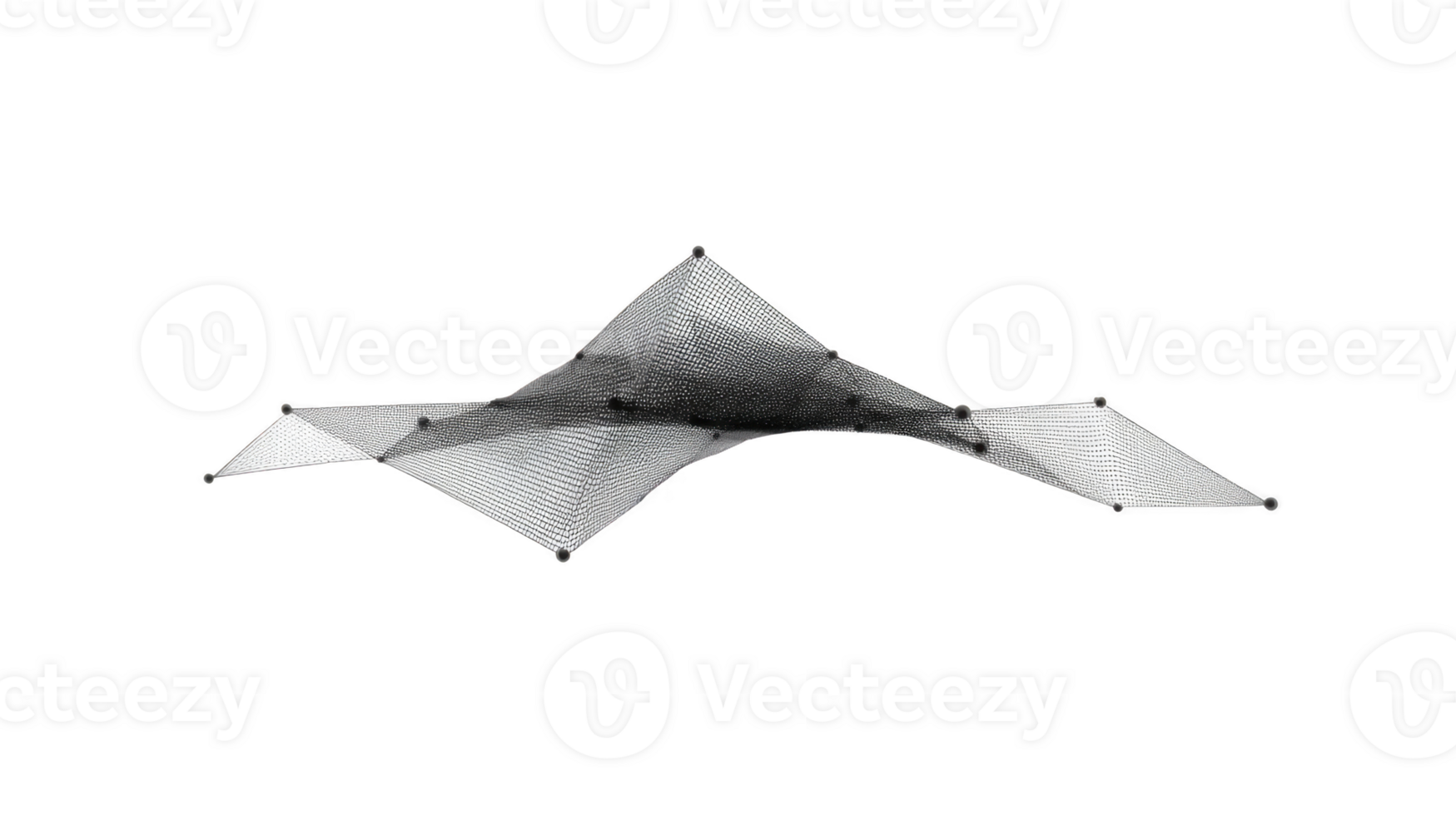 Abstract geometric mesh, black and white wireframe structure, modern digital art, isolated on transparent background, futuristic design, technology concept, dynamic shape png