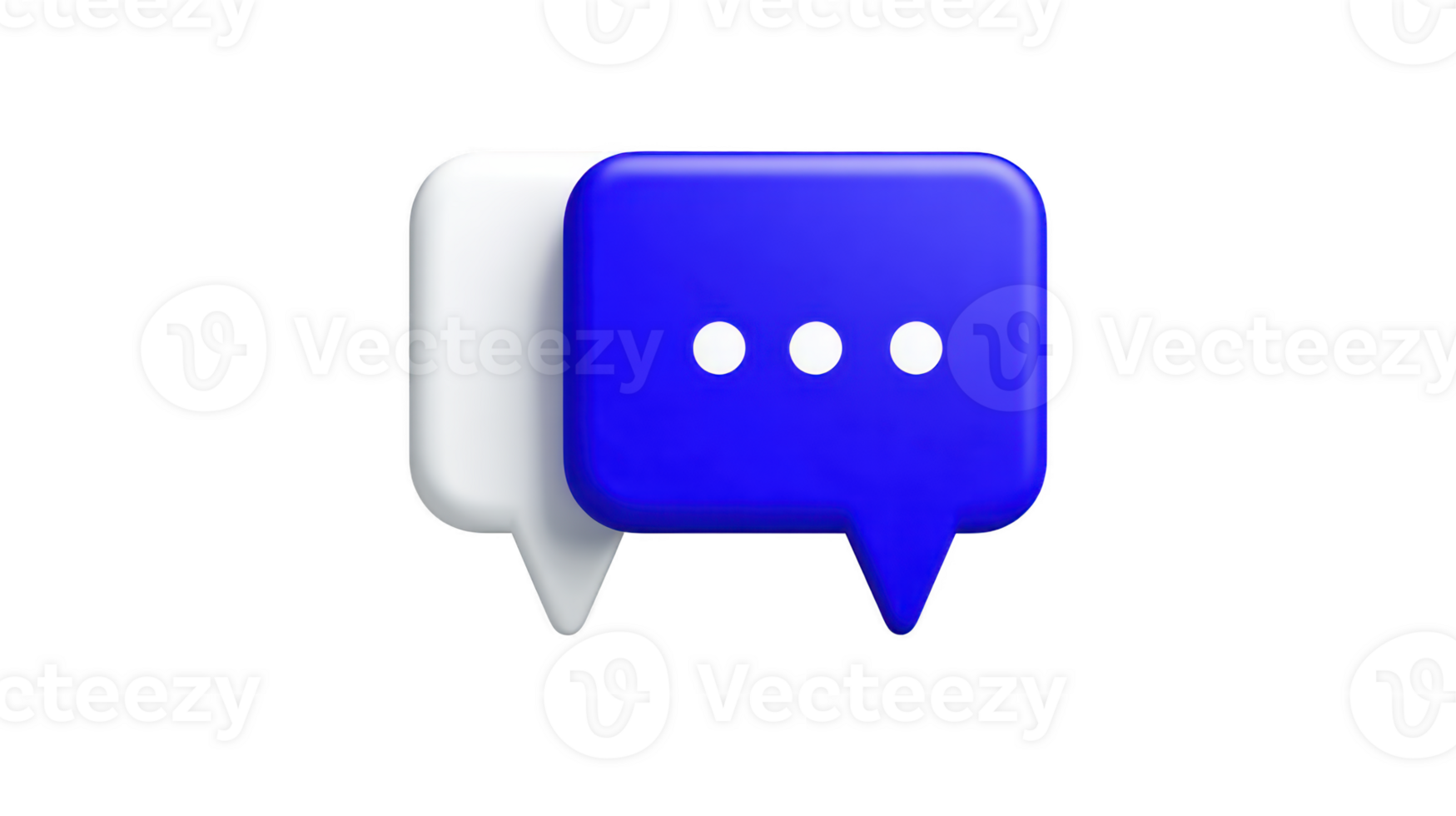 Blue chat bubble icon with three white dots, symbolizing online messaging, communication, and conversation, isolated on transparent background, modern 3D style, digital concept png