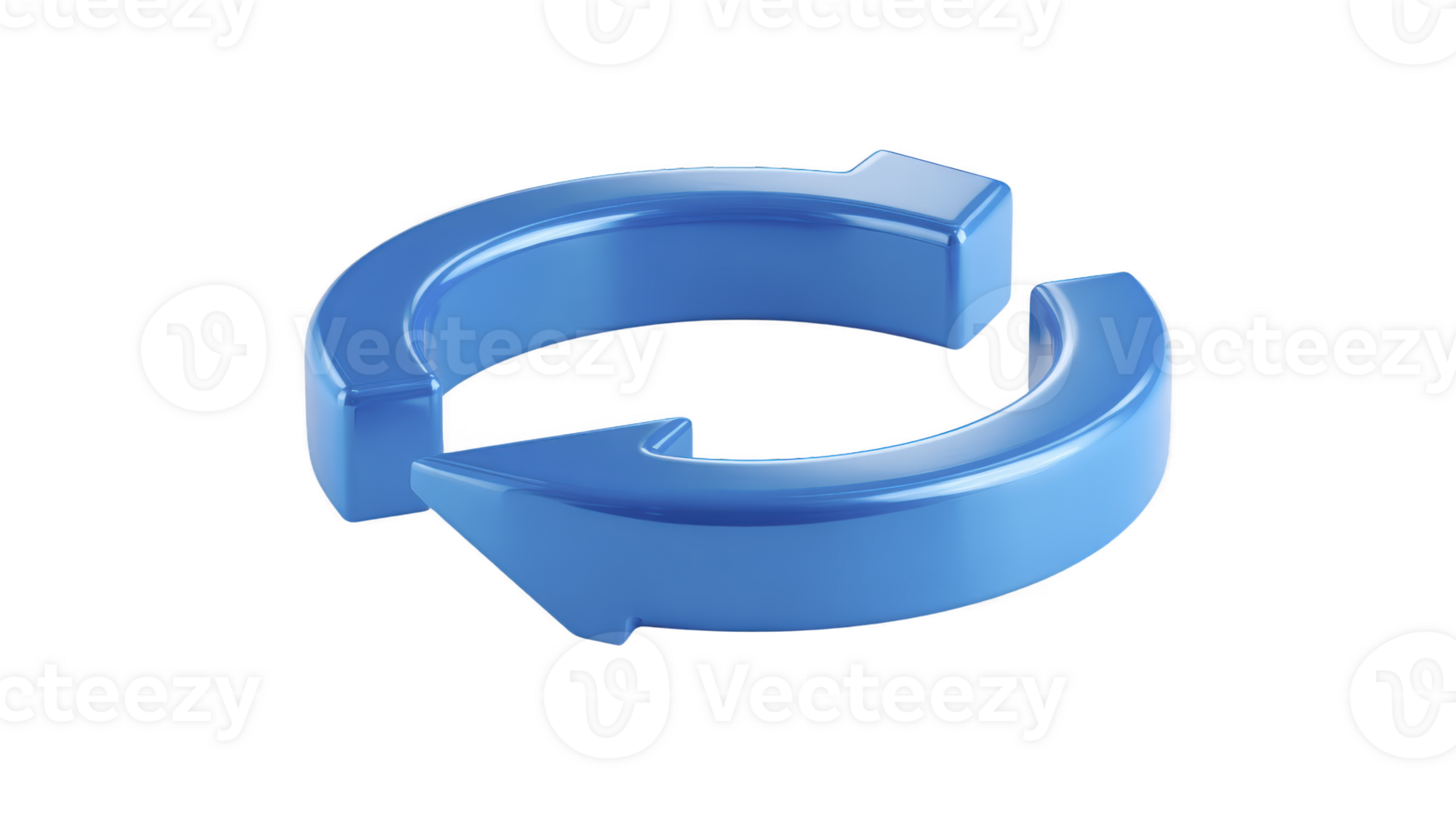 Blue 3D refresh arrow icon, circular loop symbol, isolated on transparent background, modern design, technology concept, glossy finish, digital interface element png