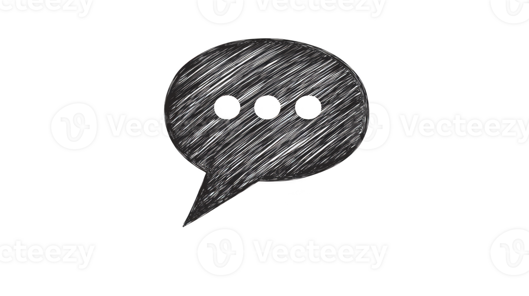 Hand drawn speech bubble with three dots, sketched in black and white, symbolizing communication, conversation, or messaging, on transparent background png