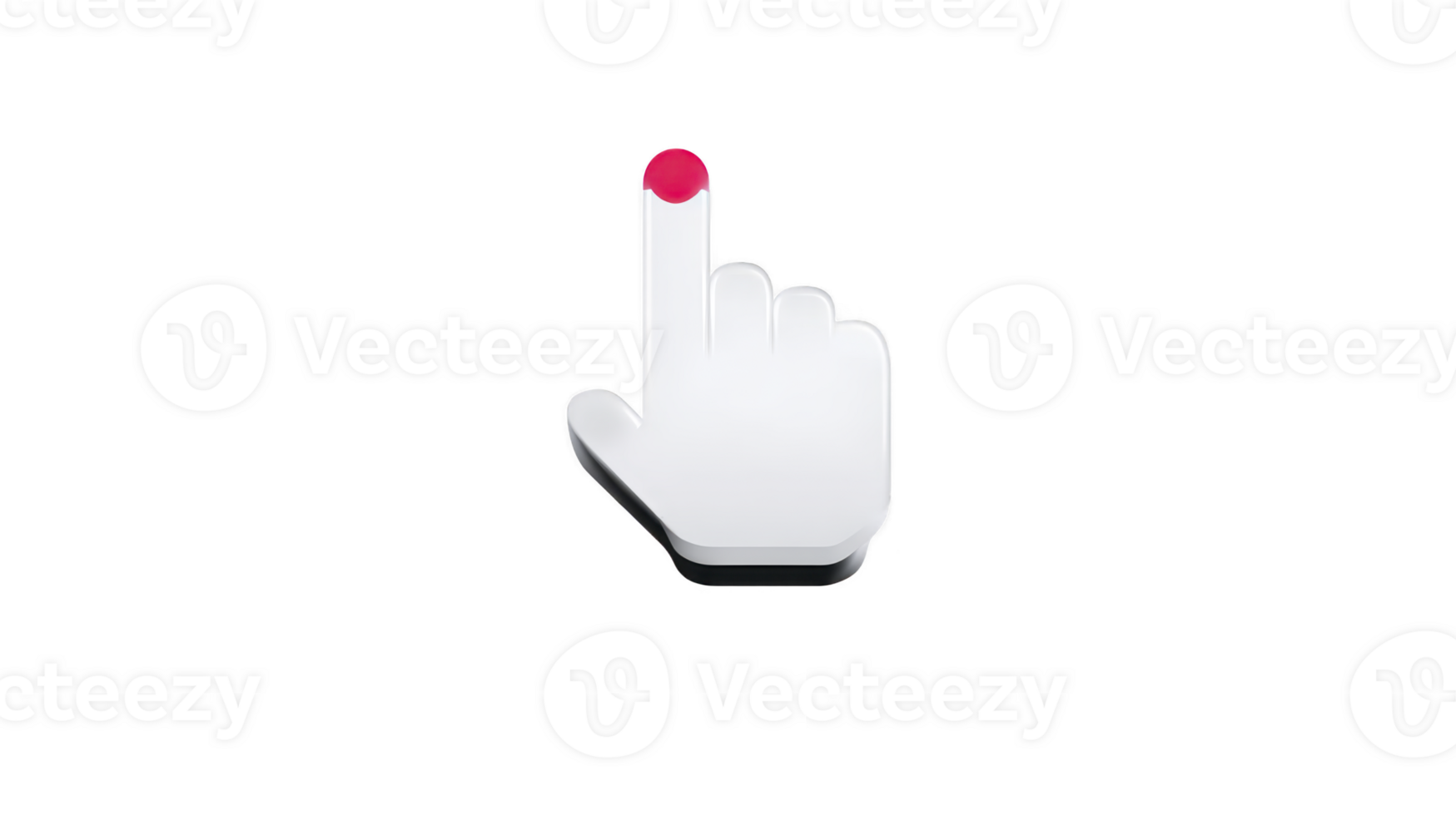 White hand cursor icon with raised index finger and red fingertip, symbolizing clicking, selection, or interaction, isolated on transparent background, modern digital style png