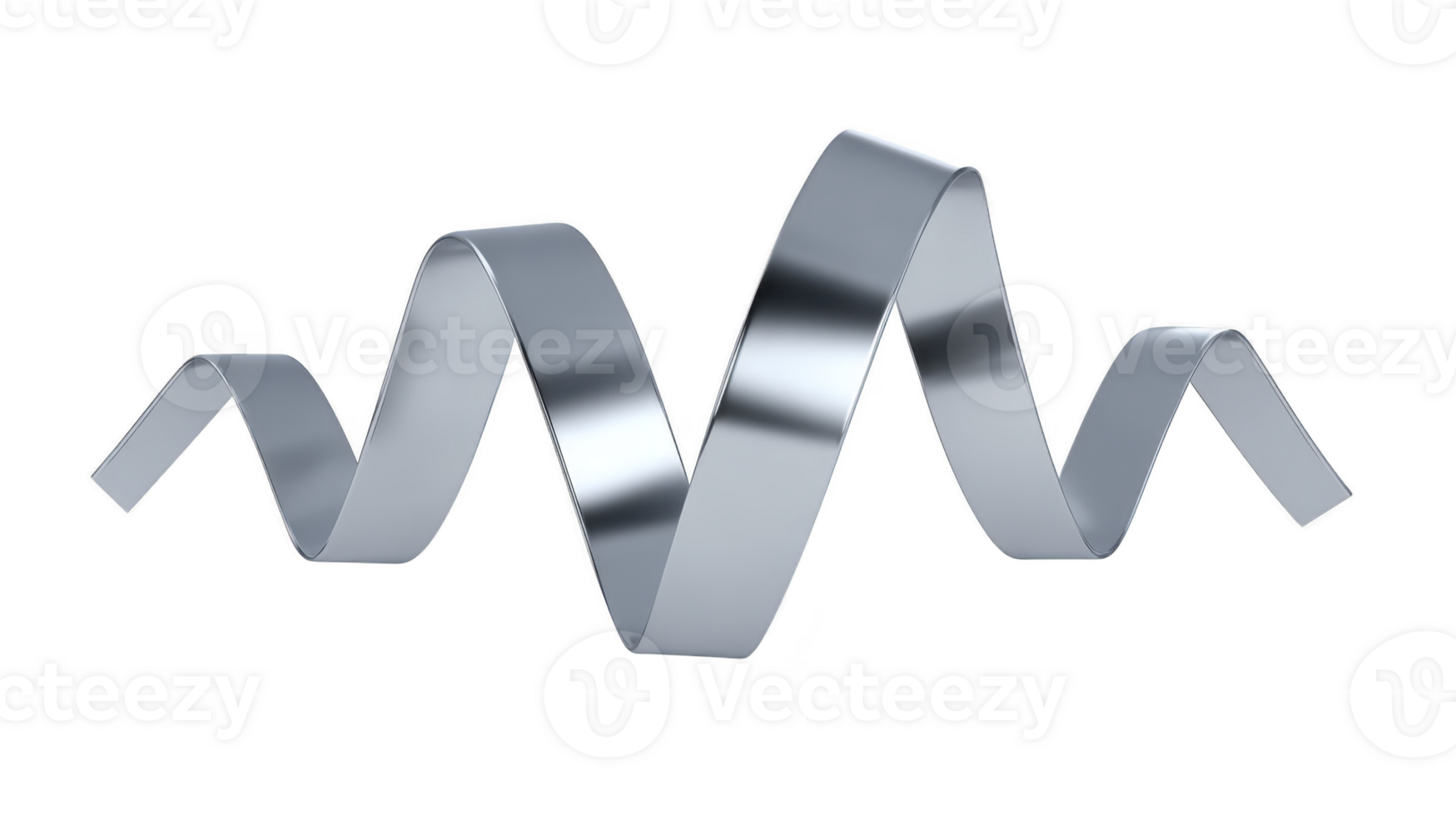 Metallic silver ribbon with shiny reflective surface, twisted into smooth wave shape, isolated on transparent background, modern and abstract design element png