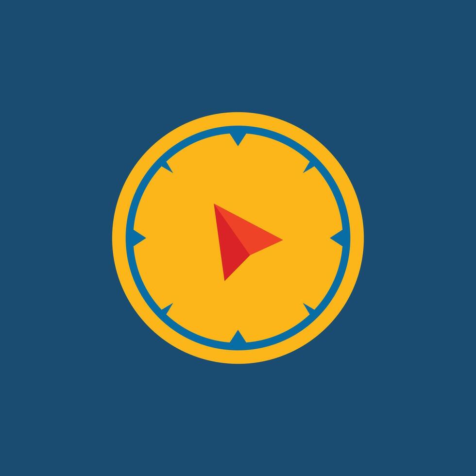 Minimalist yellow compass icon with red pointer, featuring direction markers. Modern location and navigation graphic for travel apps, maps, or business branding. Simple, flat design illustration vector