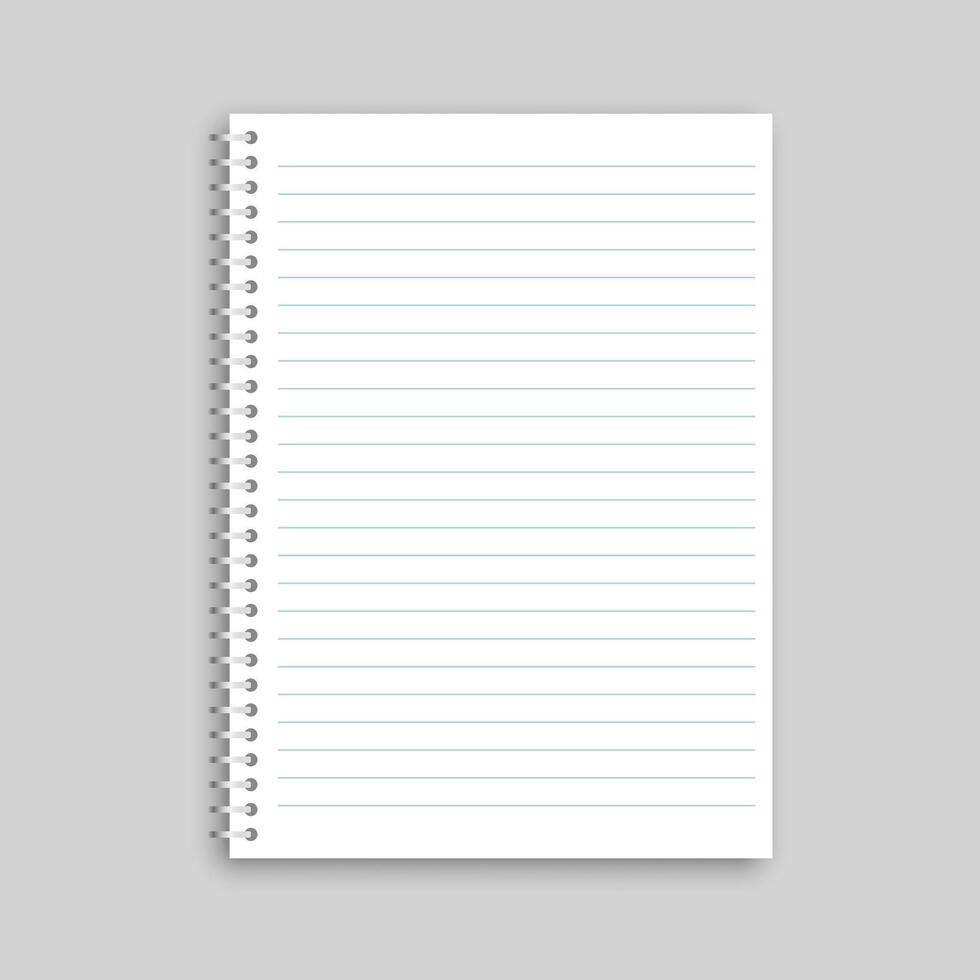 A blank notebook with lined paper on a gray background vector