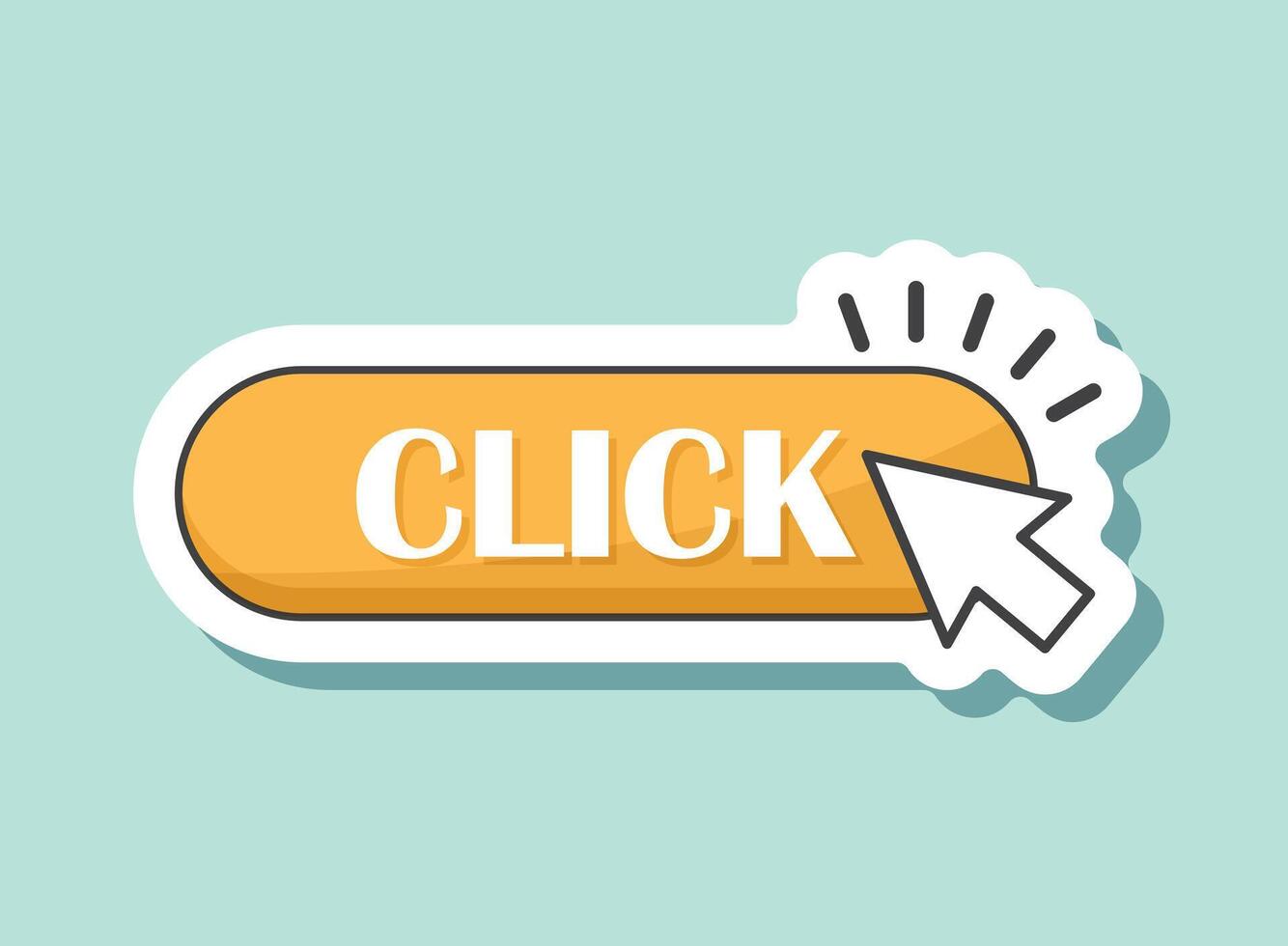 Click button with arrow and text on blue background vector