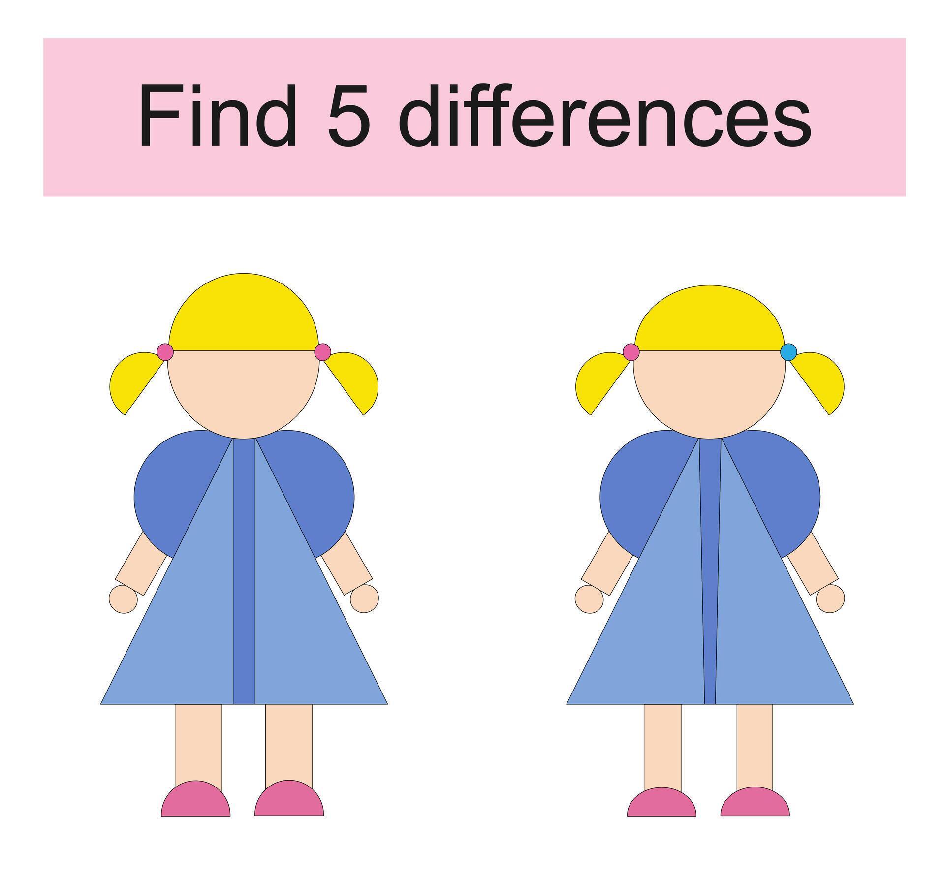 Find 5 differences. Logic puzzle game 74310783 Vector Art at Vecteezy