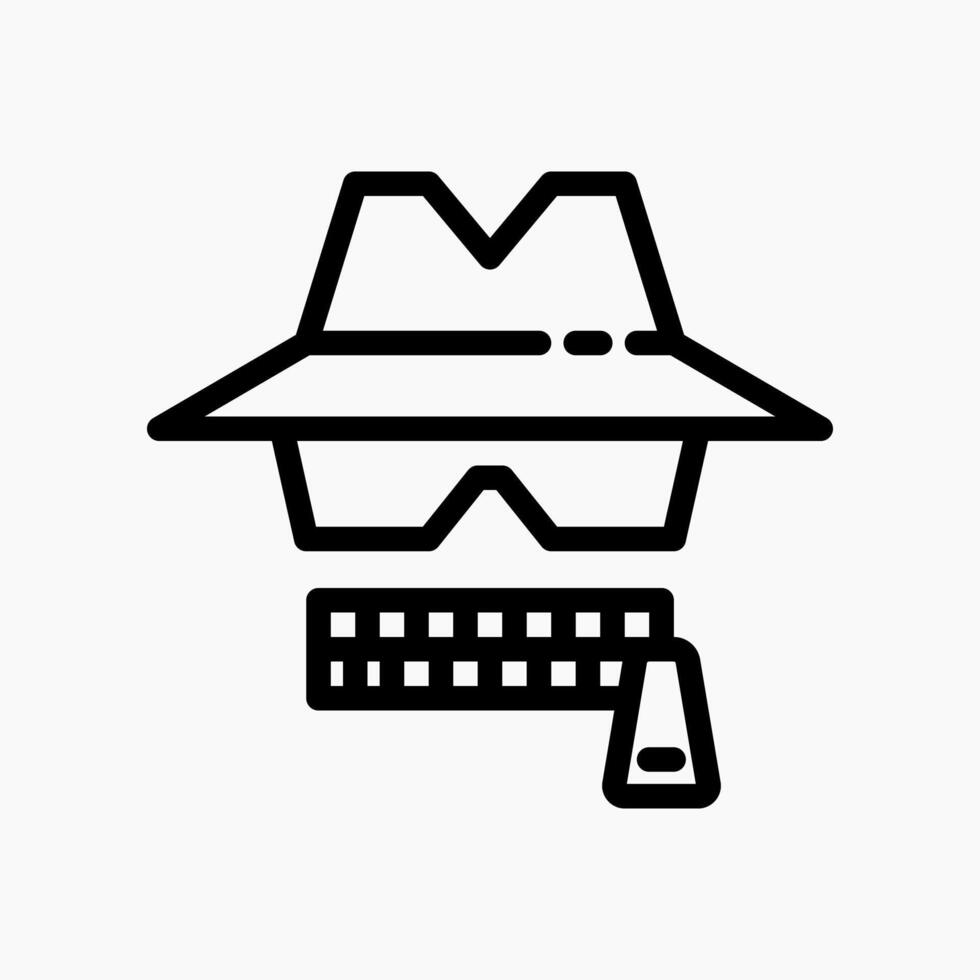 Hacker icon in line style, representing cyber threats, intrusion warnings, and security breach detection. vector