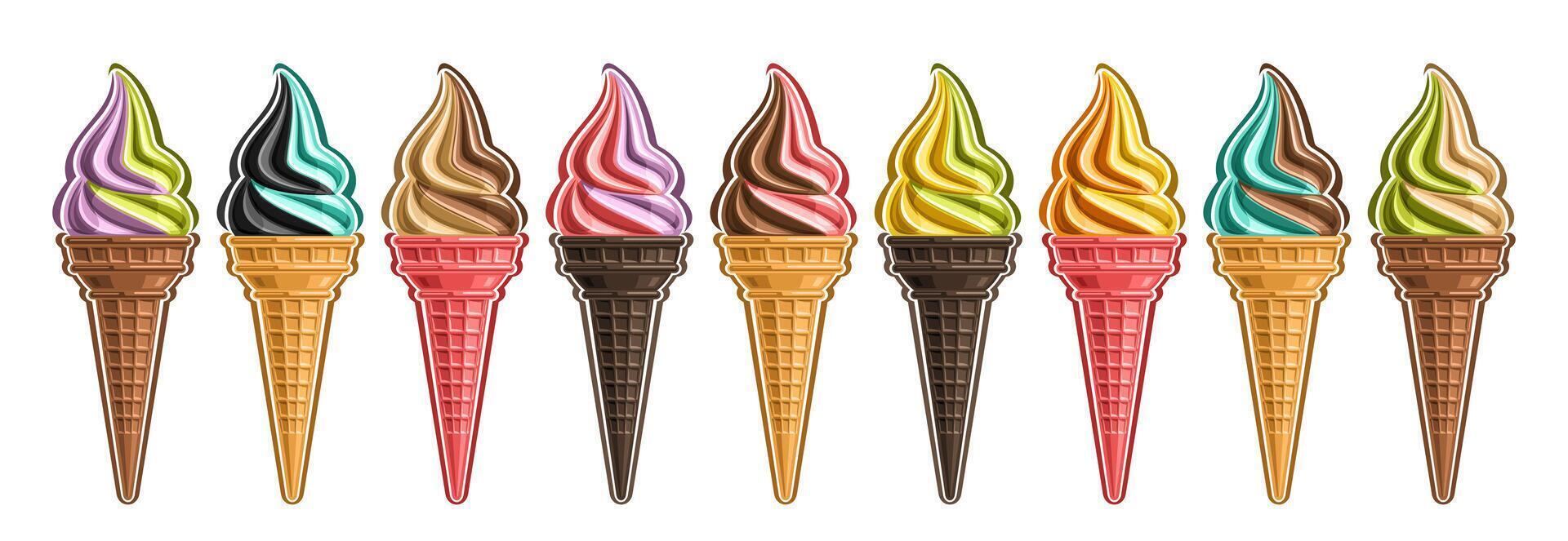 Soft serve Ice Cream set on white background vector
